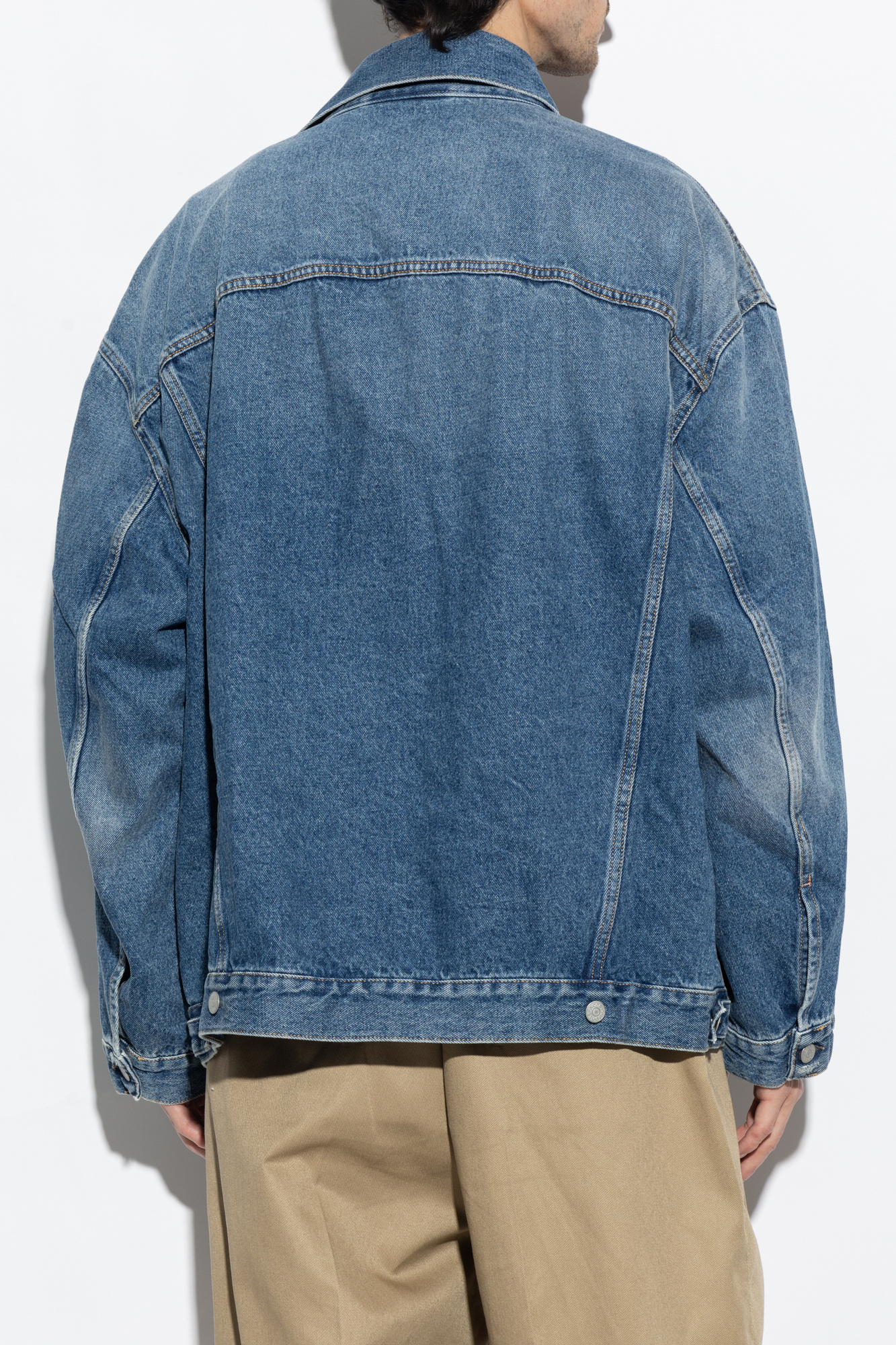 Blue Distressed denim jacket Acne Studios Plus Linen Tiger Print Revere Collar Shirt VbjdevelopmentsShops Mali